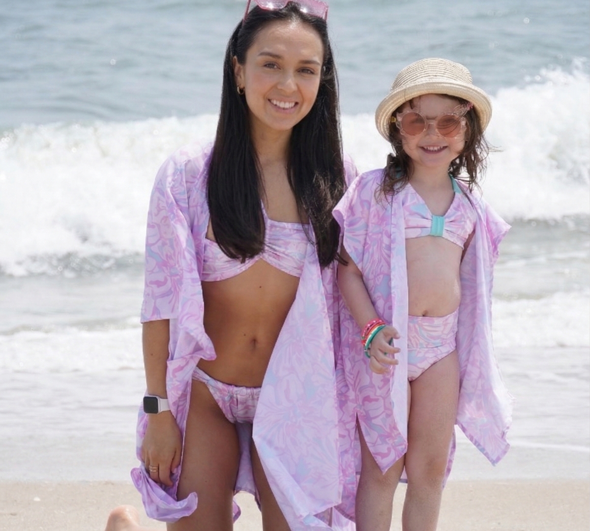 mother and daughter wearing matching swimsuits from laino swimwear
