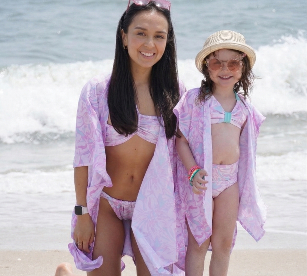 Dani K. and her daughter in matching Laino Lilac Love swimwear